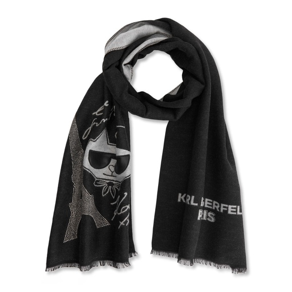 SCARF CHOUPETTE AND KRYSTAL EIFFEL MUFFLER SCARF Unisex black/grey embellished - Picture 1 of 13